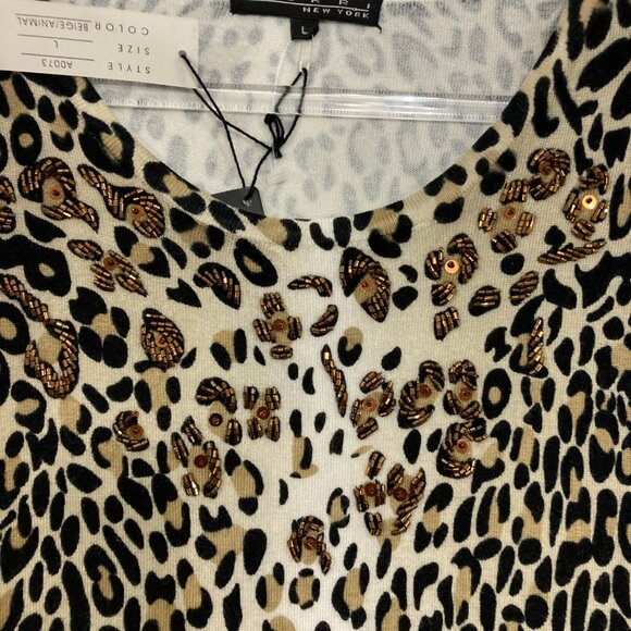 New PIERRI New York Large Leopard Beaded Stretch Knit Long Sleeve Sweater - Picture 3 of 8